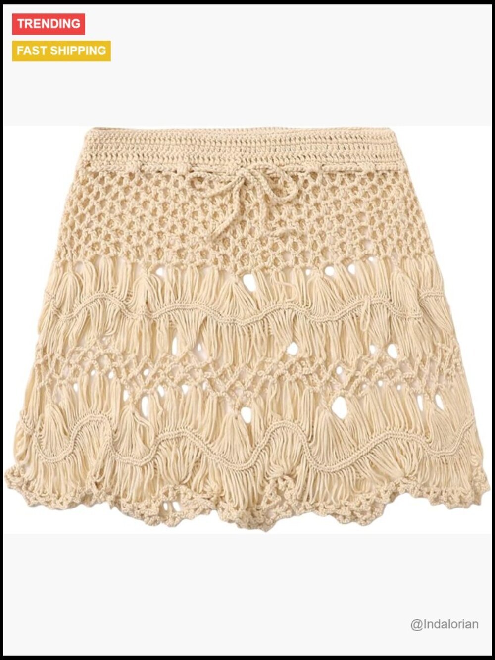 Tie Waist Crochet Beach Cover Up Skirt Sheer Bohemian Mini Swim Skirt